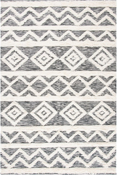 IVORY AND BLACK KILIM HAND WOVEN DHURRIE