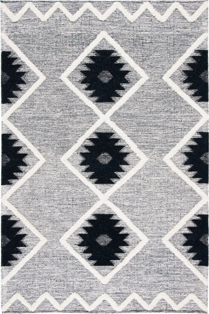 IVORY AND BLACK HAND WOVEN KILIM DHURRIE