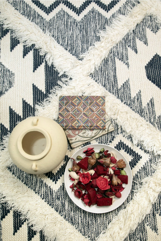 IVORY BLUE  HAND WOVEN KILIM DHURRIE CLOSEUP by Imperial Knots