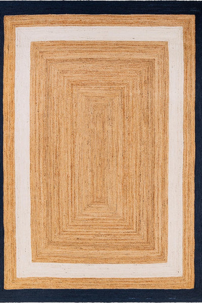 IVORY BLUE STRIPED HAND WOVEN JUTE RUG