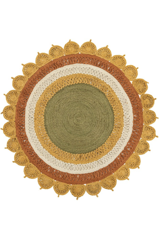 MULTICOLOR NATURAL STRIPED HAND WOVEN ROUND JUTE RUG