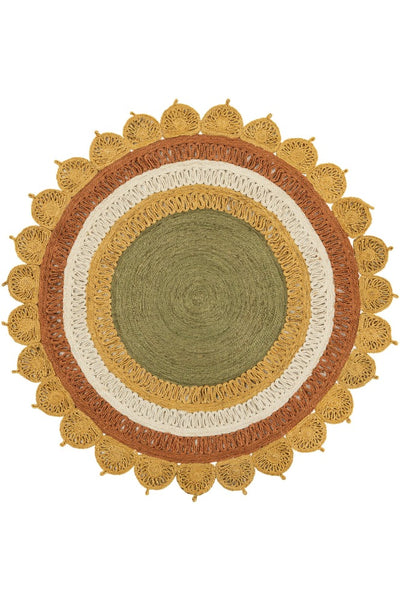 MULTICOLOR NATURAL STRIPED HAND WOVEN ROUND JUTE RUG