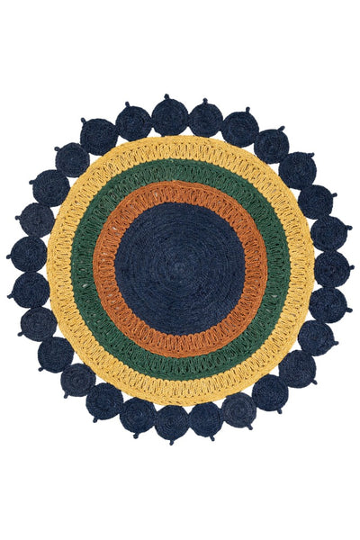 NAVY BLUE STRIPED HAND WOVEN ROUND JUTE RUG