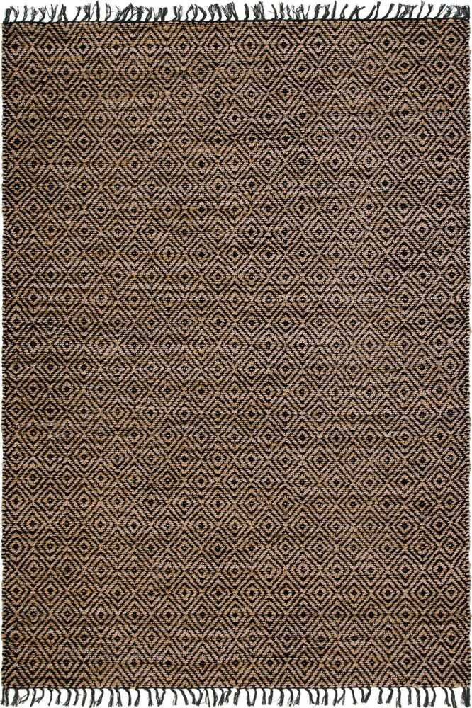 BLACK NATURAL GEOMETRIC HAND WOVEN JUTE RUG