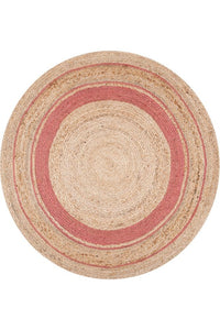 PINK AND NATURAL ROUND JUTE HAND WOVEN DHURRIE by Imperial Knots - Image 2