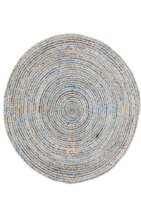 BLUE CHINDI AND JUTE ROUND HAND WOVEN DHURRIE by Imperial Knots - Image 2