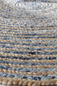 BLUE CHINDI AND JUTE ROUND HAND WOVEN DHURRIE by Imperial Knots - Image 3