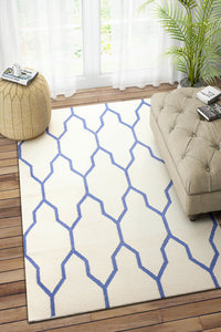IVORY BLUE TRELLIS HAND WOVEN DHURRIE by Imperial Knots - Image 2