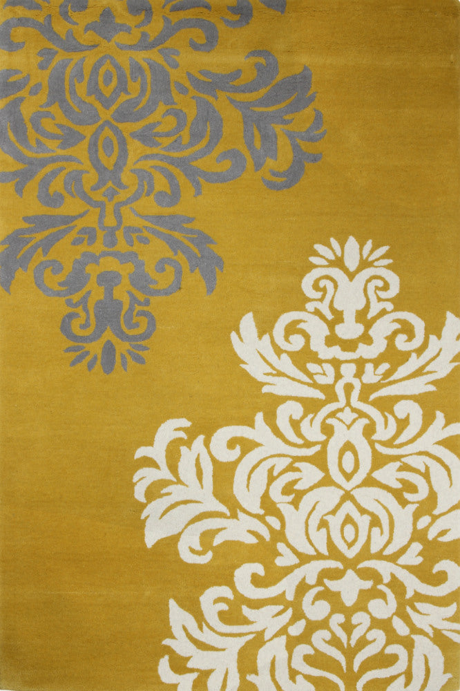 YELLOW DAMASK HAND TUFTED RUG