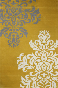 YELLOW DAMASK HAND TUFTED CARPET by Imperial Knots - Image 1