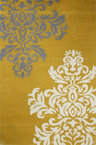 YELLOW DAMASK HAND TUFTED RUG