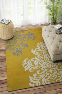 YELLOW DAMASK HAND TUFTED CARPET by Imperial Knots - Image 2