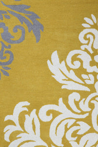 YELLOW DAMASK HAND TUFTED CARPET by Imperial Knots - Image 3