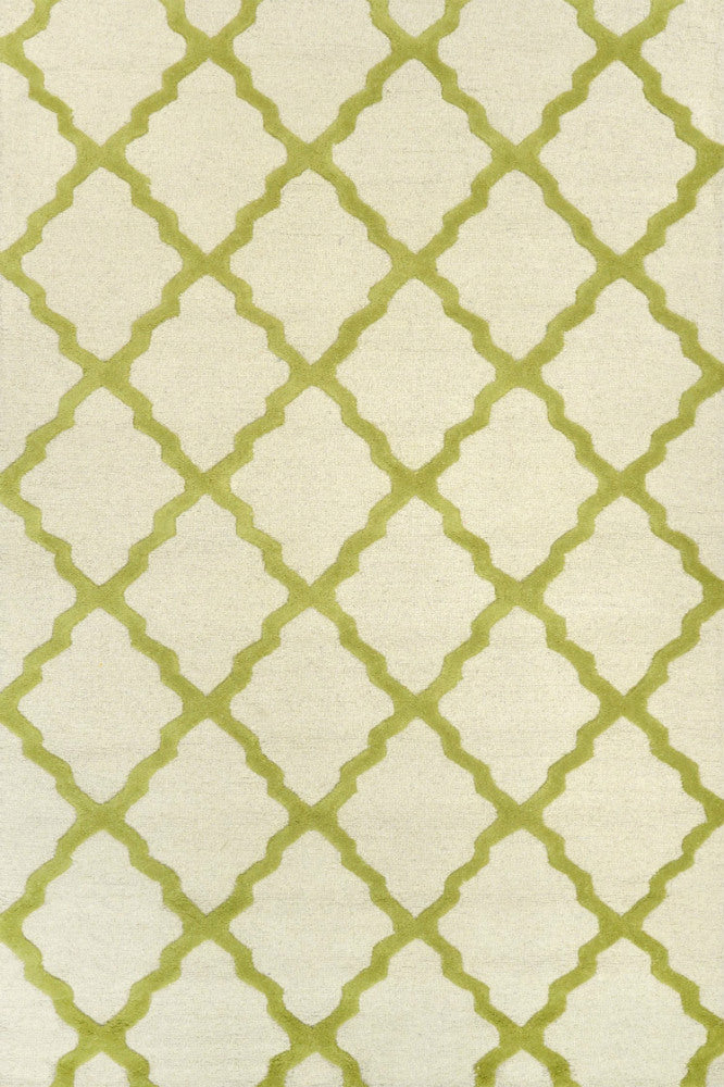IVORY AND GREEN MOROCCAN HAND TUFTED CARPET