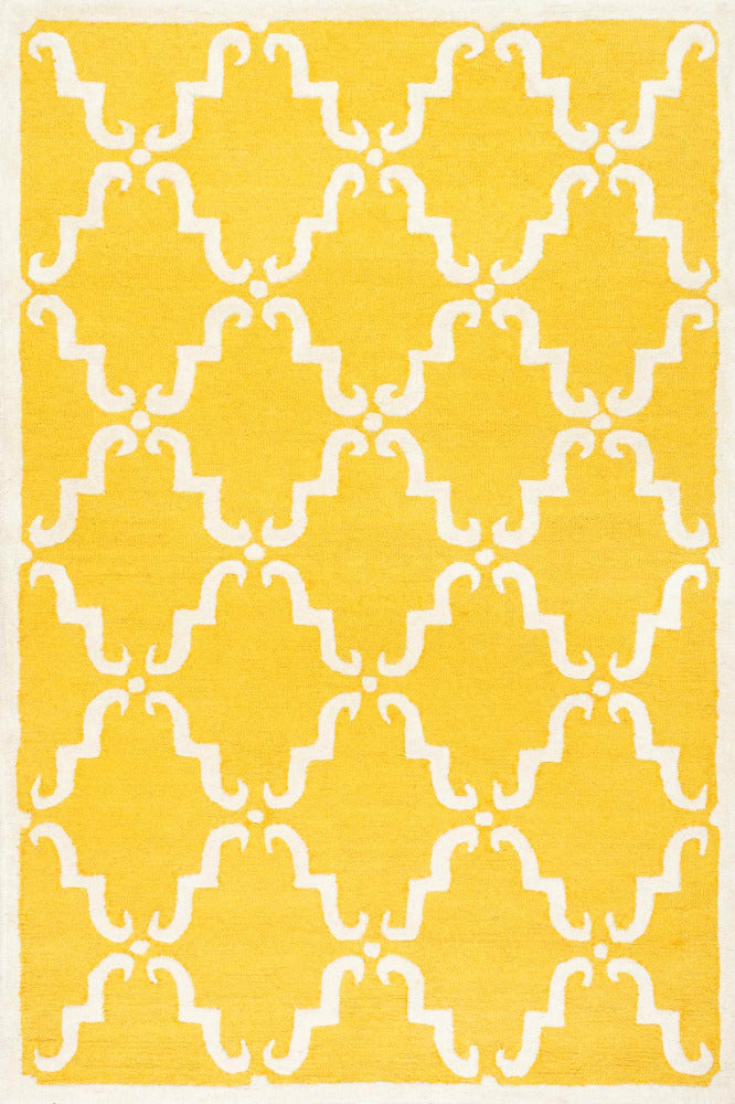 YELLOW AND IVORY TRELLIS HAND TUFTED CARPET by Imperial Knots - Image 1