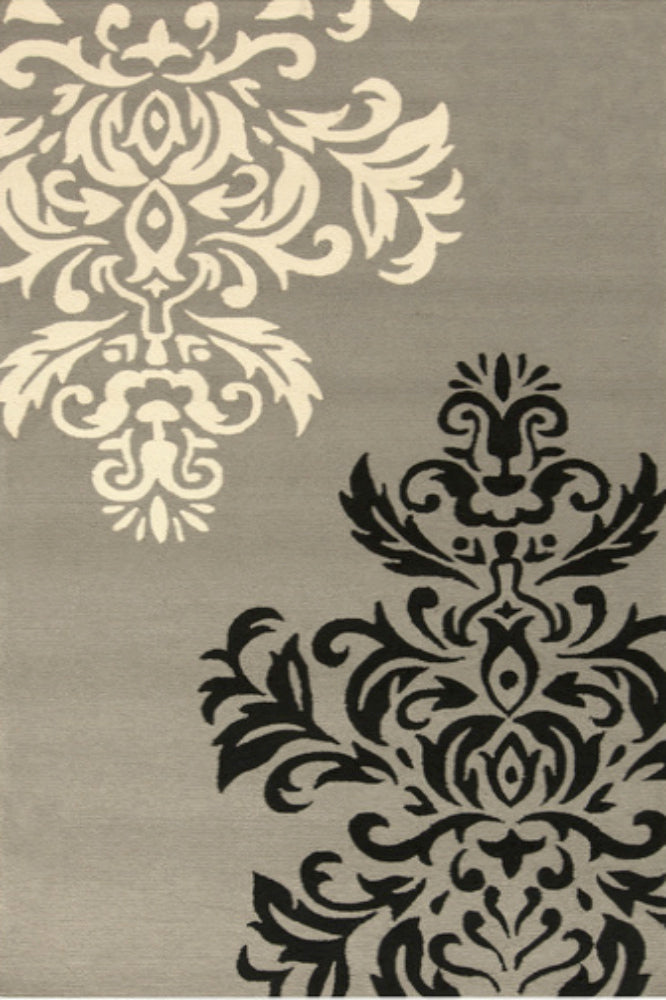 GREY DAMASK HAND TUFTED CARPET