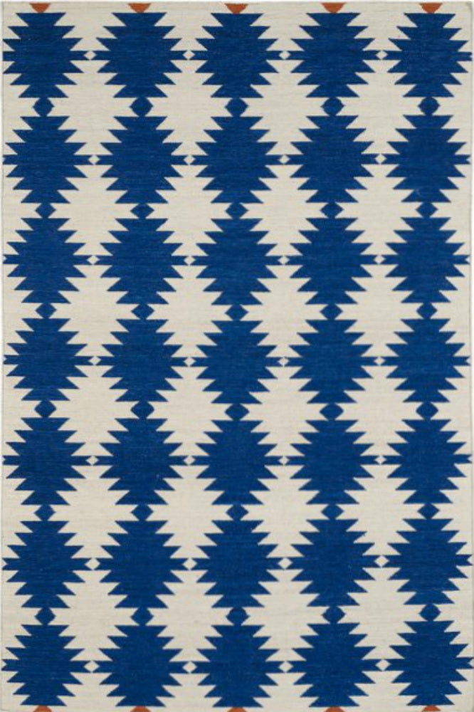 BLUE IVORY AZTEC HAND WOVEN KILIM DHURRIE