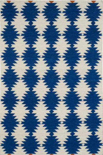 BLUE IVORY AZTEC HAND WOVEN KILIM DHURRIE