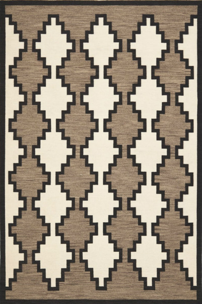 GREY IVORY AZTEC HAND WOVEN KILIM DHURRIE