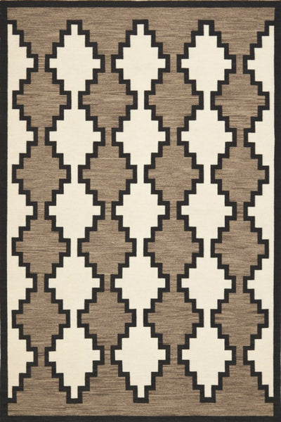 GREY IVORY AZTEC HAND WOVEN KILIM DHURRIE