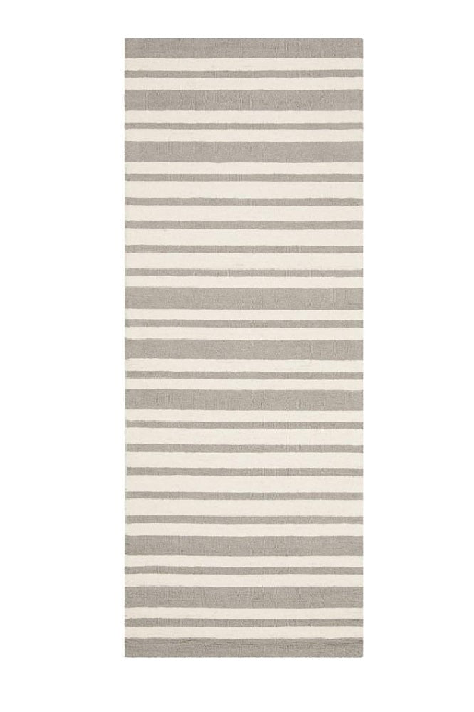 GREY AND IVORY STRIPES HAND TUFTED RUNNER CARPET