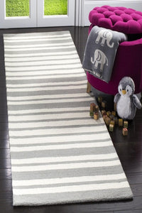 GREY AND IVORY STRIPES HAND TUFTED RUNNER CARPET by Imperial Knots - Image 2