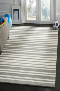 GREY AND IVORY STRIPES HAND TUFTED CARPET by Imperial Knots - Image 2