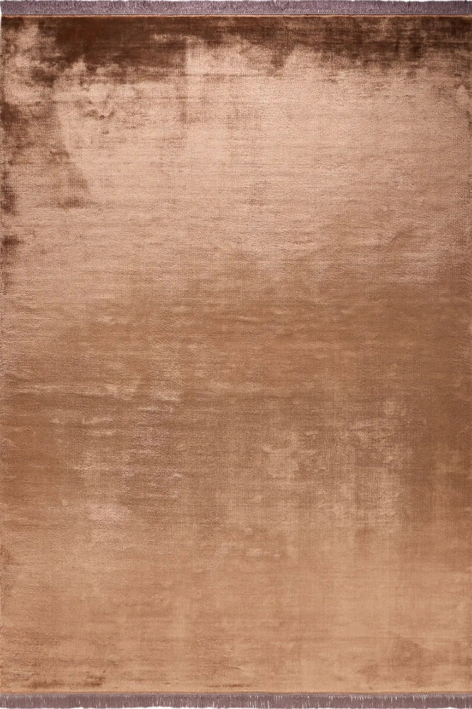 SOLID BROWN VISCOSE SILK  HAND KNOTTED RUG