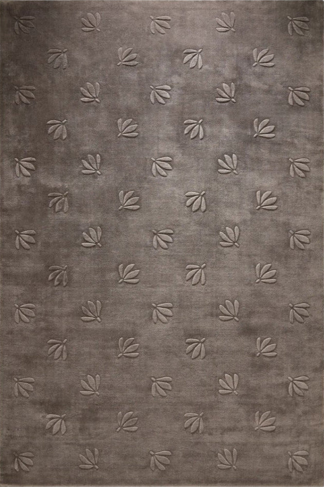 SOLID TAUPE GREY EMBOSSED VISCOSE SILK HAND KNOTTED RUG