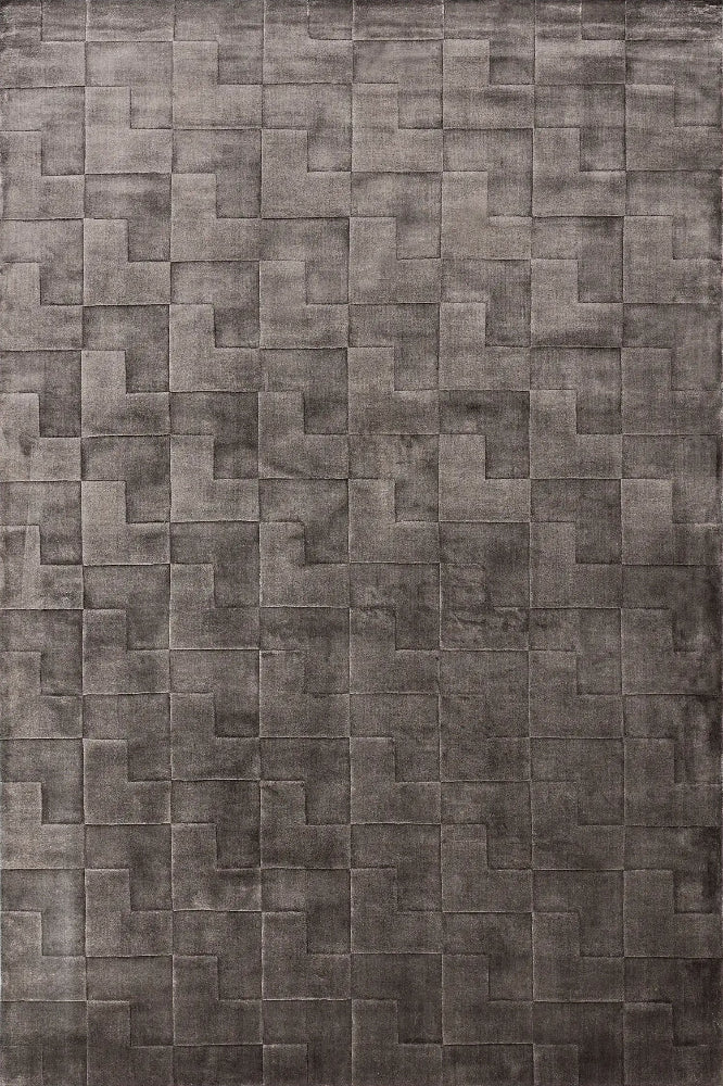SOLID TAUPE GREY EMBOSSED VISCOSE SILK HAND KNOTTED RUG