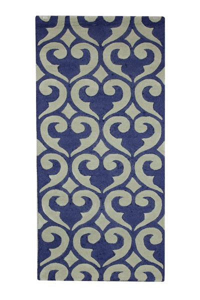BLUE TEAL DAMASK TRADITIONAL HAND TUFTED CARPET