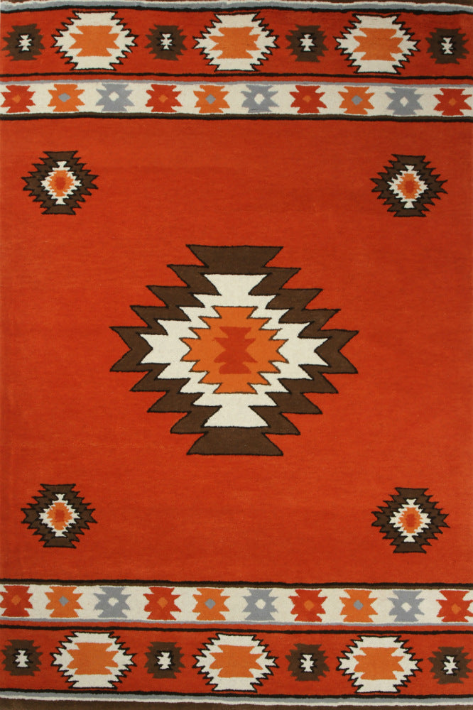 RUST AZTEC HAND TUFTED RUG
