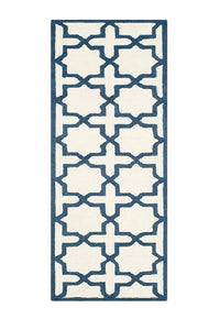 BLUE AND IVORY TRELLIS HAND TUFTED RUNNER CARPET by Imperial Knots - Image 1