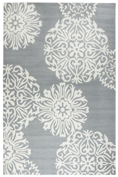 GREY AND IVORY FLORAL HAND TUFTED CARPET