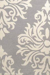 GREY AND IVORY DAMASK HAND TUFTED CARPET by Imperial Knots - Image 3