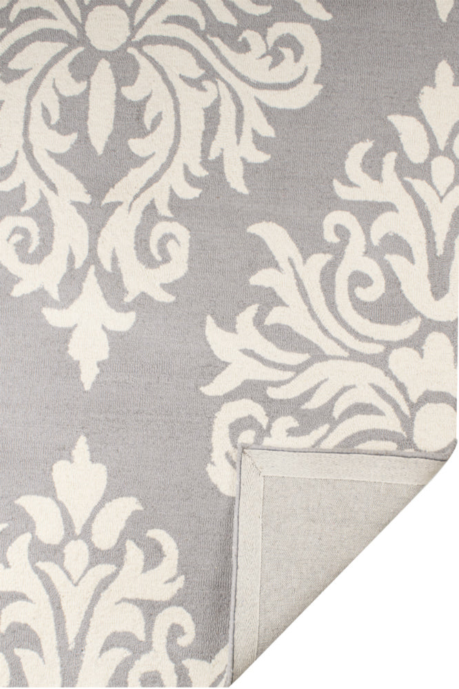 GREY AND IVORY DAMASK HAND TUFTED CARPET by Imperial Knots - Image 4