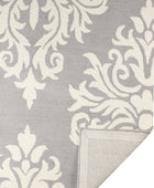 GREY AND IVORY DAMASK HAND TUFTED CARPET