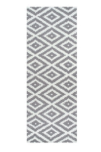 GREY AND WHITE GEOMETRIC HAND TUFTED RUNNER CARPET by Imperial Knots - Image 1