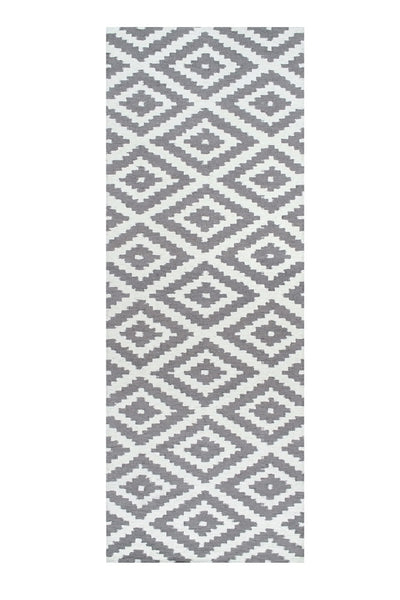 GREY AND WHITE GEOMETRIC HAND TUFTED RUNNER CARPET