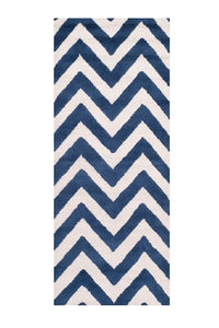 BLUE AND WHITE CHEVRON HAND TUFTED RUNNER CARPET by Imperial Knots - Image 1