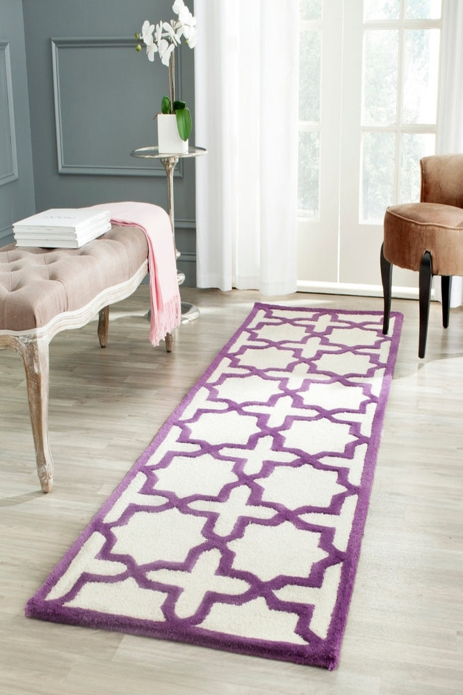 PURPLE AND IVORY GEOMETRIC HAND TUFTED RUNNER