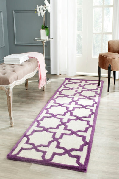 PURPLE AND IVORY GEOMETRIC HAND TUFTED RUNNER