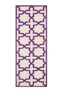 PURPLE AND IVORY GEOMETRIC HAND TUFTED RUNNER CARPET by Imperial Knots - Image 1