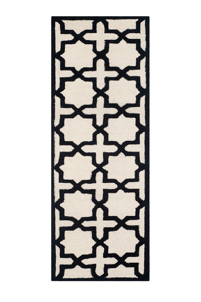 BLACK AND WHITE GEOMETRIC HAND TUFTED RUNNER CARPET