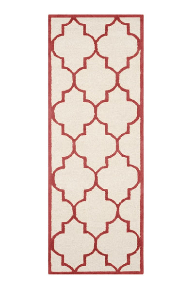 RED AND IVORY MOROCCAN HAND TUFTED RUNNER CARPET