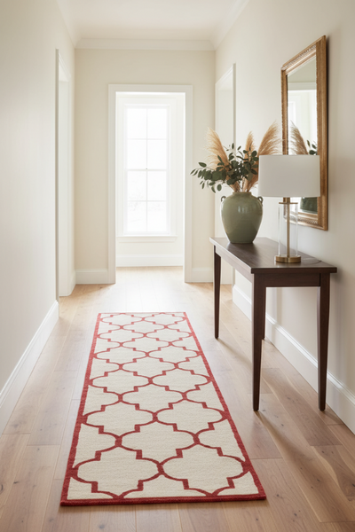 RED AND IVORY MOROCCAN HAND TUFTED RUNNER