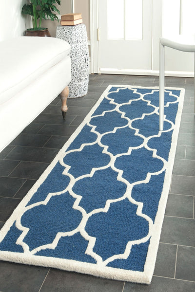 BLUE AND WHITE MOROCCAN HAND TUFTED RUNNER