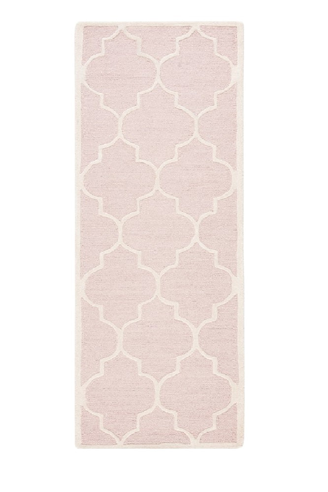 PINK AND IVORY MOROCCAN HAND TUFTED RUNNER CARPET