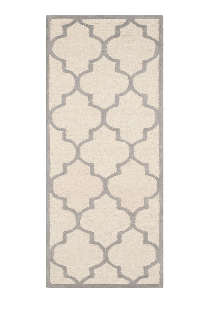 GREY AND IVORY MOROCCAN HAND TUFTED RUNNER CARPET