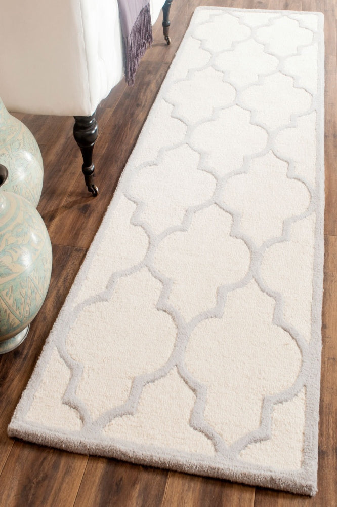 GREY AND IVORY MOROCCAN HAND TUFTED RUNNER